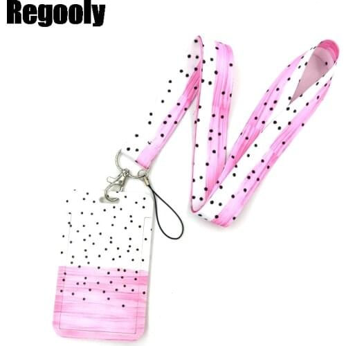 Pink Wave point Fashion Lanyard ID Badge Holder Bus Pass Case Cover Slip Bank Credit Card Holder Strap Card Holder