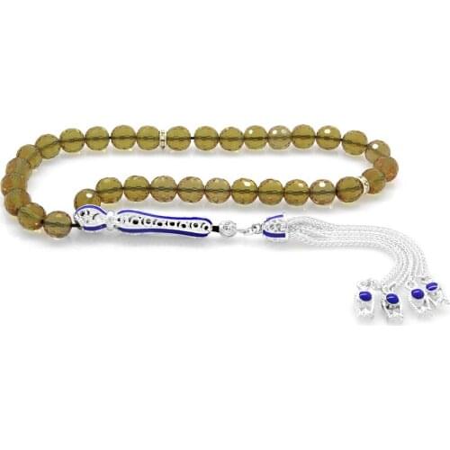 Tesbihane Alpaka Tassels Blue Cabochons Sphere Cut Zultanite Rosary