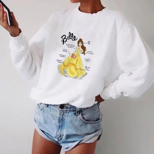 Disney Animation Sweatshirt Simplicity Exquisite Hoodies beautiful Beautiful Belle Princess Printed Cartoon Casual Pullovers