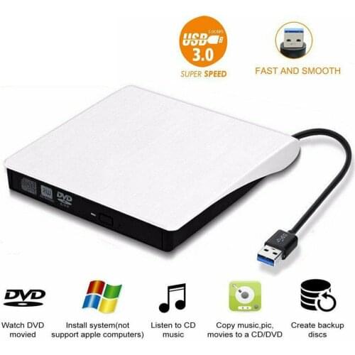 Yiwa External Slim USB 3.0 DVD Drive DVD ± RW CD-RW White Burner Player For PC Laptop AIO Netbook