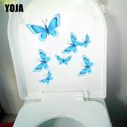 YOJA 20.6X21.5CM Hand Drawn Floating Butterfly Cartoon Kids Room Wall Sticker WC Toilet Decoe T1-2063