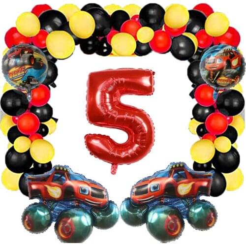 1Set Blaze Monster Foil Balloons Cartoon Sports Car Number Ballons Birthday Party Decoration Machines Racing Racecar Kids Toys