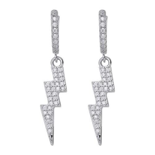 1 Pair Hip Hop AAA CZ Stone Paved Bling Ice Out Lightning Drop Earrings for Men Women Unisex Rapper Jewelry Drop Shipping