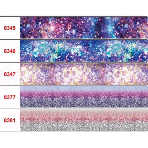 16mm-75mm Gradient Color Series Printed Grosgrain/Foe Ribbon Colorful Galaxy Wave DIY Festival Party Hair Bow 50yards/roll