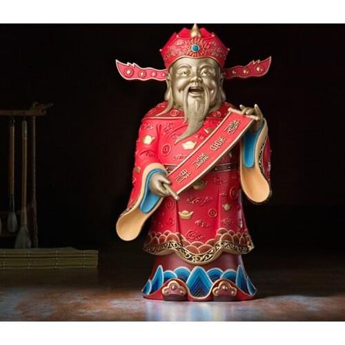44cm Large Limited Edition TOP Collection Asia HOME SHOP thriving business money Good luck God of wealth fortune brass statue