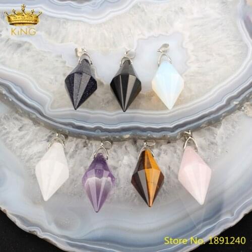 5pcs Natural Tiger Eye Opal Stone Blue Goldstone Diamonds Charms Pendant For Women Earrings Necklace Fashion Jewelry DIY Making