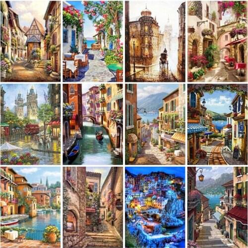 5D Diamond Painting Landscape House Full Round Square Diamond Embroidery Sale Street Scenery Cross Stitch Kits Home Decoration
