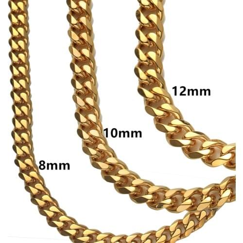 8/10/12/15mm 7-40inch Cool Mens Necklaces Chains Stainless Steel Gold Color Necklace for Men Curb Cuban Jewelry