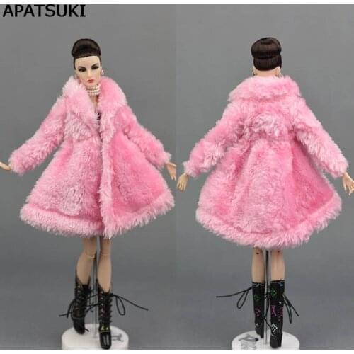 Doll Accessories Pink Winter Wear Warm Fur Coat For Barbie Dolls Fur Doll Clothing Dress Clothes For 1/6 BJD Doll Kids Toy