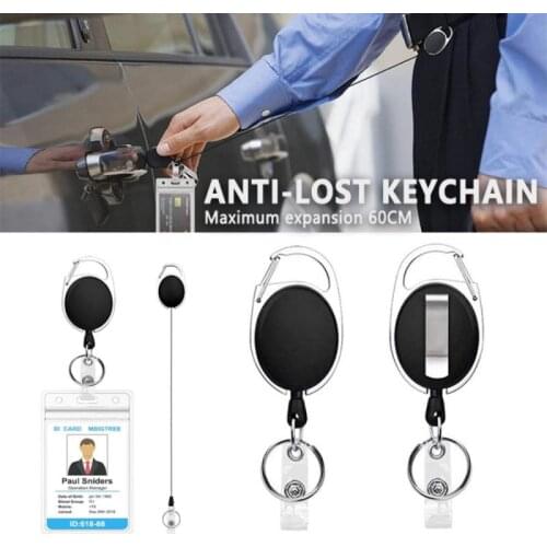 Anti-lost Keychain Resilience Wire Rope Elastic Keychain Metal Retractable Pull Badge Reel ID Lanyard Name Tag Card Badge Holder