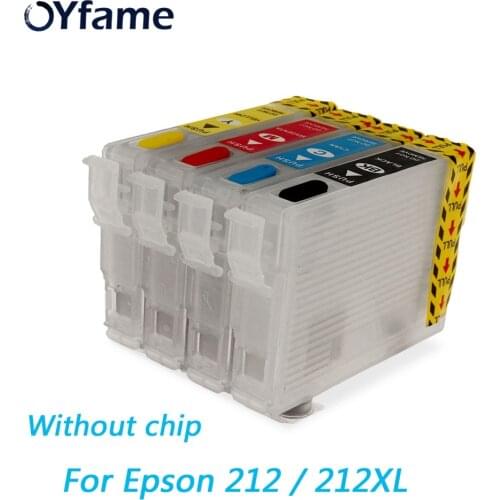 OYfame 4 Colors 212 212XL Ink Cartridge Without Chip For Epson WF-2830 WF-2850 XP-4100 XP-4105 Printer For Epson 212 Cartridge