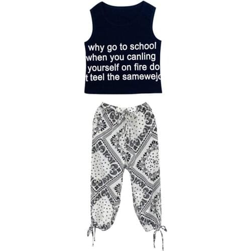Children Girl Summer Sleeveles Print Clothes Set 2 pieces Fashion Teen Girls Outfit