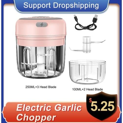 Electric Mini Garlic Chopper 250/100ML USB Charging Masher Press Mincer Vegetable Chili Meat Grinder Food Chopper Kitchen Tools