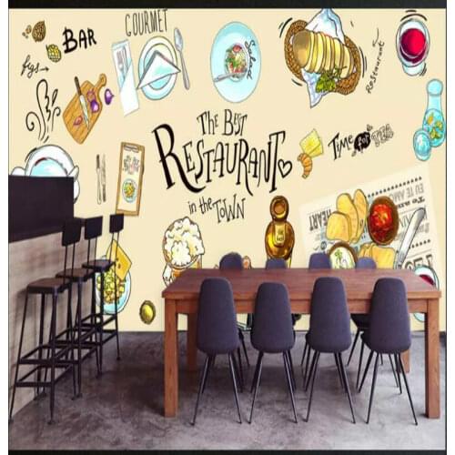 HD hand-painted meal Mural wallpaper for Western restaurant food drink background wall decor modern wallpaper Background
