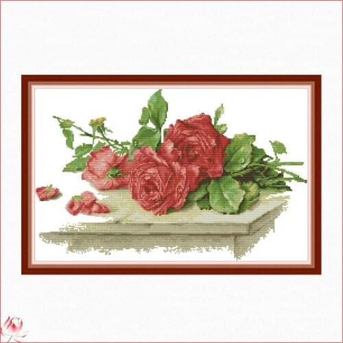 Joy Sunday Pink Flower H814 14CT 11CT Counted and Stamped Beautiful Flowers Home Decor Needlework Needlepoint Cross Stitch kits