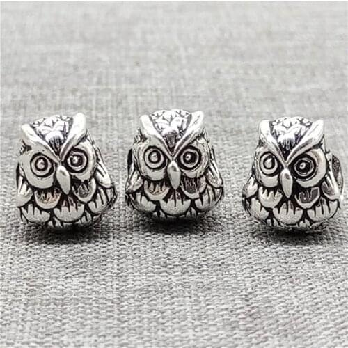 3 Pieces 925 Sterling Silver Owl Beads 4mm Hole for Bracelet