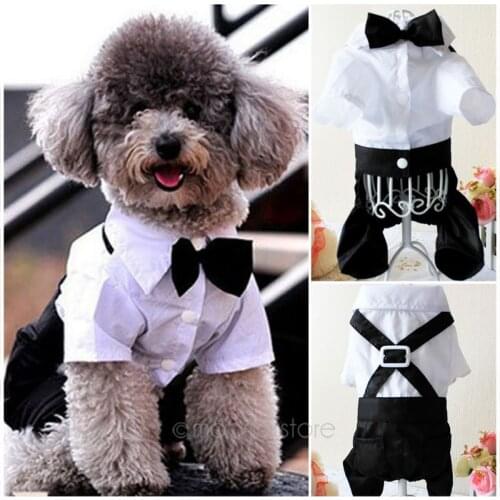 Handsome Dog Rompers Clothing Formal Dog Jumpsuit with Bow Tie Groom Tuxedo New Pet Costumes Size S, M, L, XL