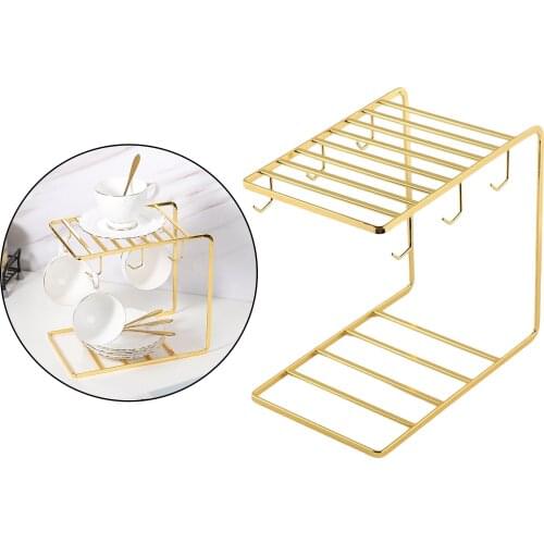 Metal Cup Drying Holder Stand 6 Hook Mug Storage Rack Cup Drain Rack Kitchen