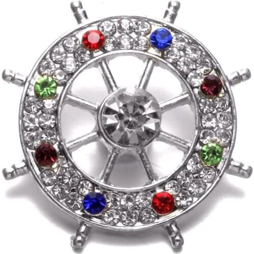 Rudder Shape Rhinestone Style Metal Charms 18mm Snap Button Jewelry For Snap Bracelet Snaps Jewelry KZ0619