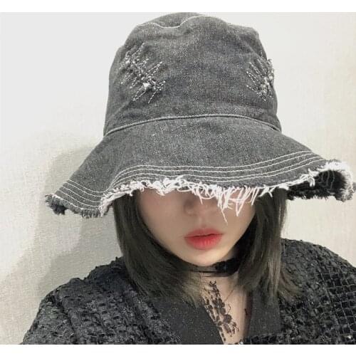 Fashion Washed Denim Dome Top Sun Bucket Hats Panama Women Caps Wide Brim Foldable Outdoor Travel Hat Anti-UV Beach Caps Bonnet