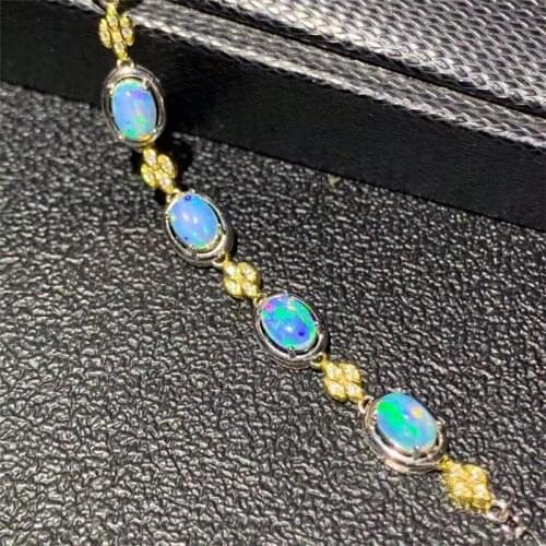 Natural Opal Gemstone Fashion Simple Bracelet 925 Sterling Silver Colorful Stone Bangle for Women Fine Wedding Jewelry
