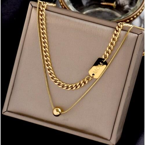 Stainless steel no fade wear Chinese style MOM necklace INS light luxury high sense original design transfer ball clavicle chain