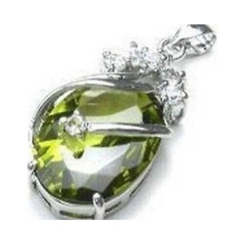 New! 13x18mm Noble Exquisite Silver Peridot Oval Pendant Necklace 17"AAAA -Top quality free shipping
