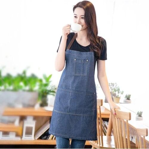 The New Restaurant Kitchen Work Denim Apron Antifouling Cowbo Chef Cooking Kitchen Apron For Woman Men Cafe Shop BBQ Hairdresser