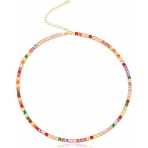 AAA+ CZ Fashion Sexy Short Sparking Rainbow Crystal Tennis Chain Chocker necklace For Women collar jewellery bijoux femme