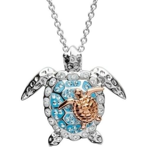 BOEYCJR Silver Color Two Sea Turtle Stone Necklace&Pendant Fine Jewelry Energy Ocean Moonstone Necklace For Women