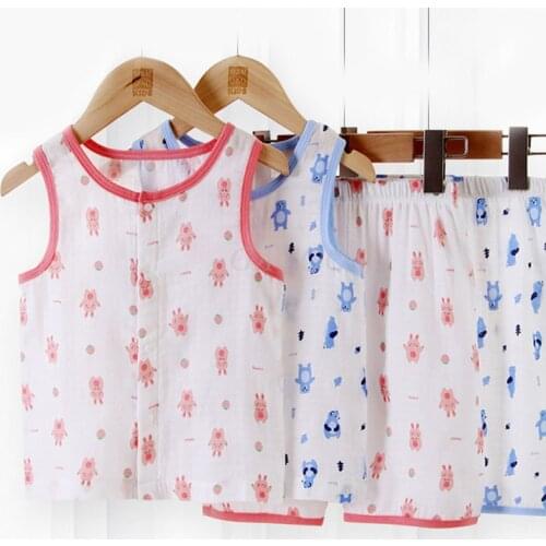 Baby Girls Sleeveless Pajamas Sets Toddler Boys Cotton Shorts 2PCS Suits Thin Section Summer New Infant Underwear Children Vest