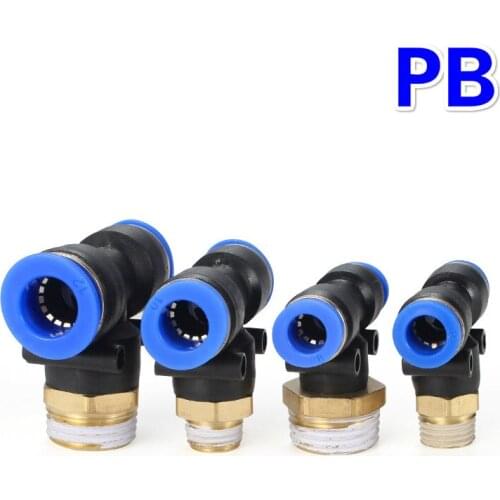 Tee Pneumatic Fittings Quick Connection-peg T Type PB 4 6 8 10 12mm- M5" 1/8" 1/4" 3/8" 1/2" Male Threaded