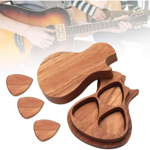 Portable Durable Solid Wood Acoustic Guitar Pick Wooden Storage Box Music Equipment Accessories Attachment Mediator for Guitar
