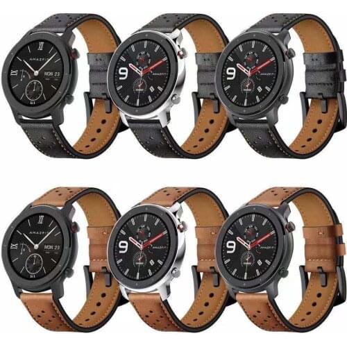 22mm 20mm Leather strap for Huawei Watch GT GT2/Amazfit GTR Bip Sports Breathable bracelet strap for Samsung Galaxy Watch 3 Band