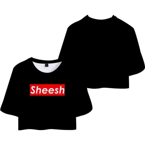 Sheesh T Shirt Women T-shirt Girl Sexy O-neck Crop Short Tops Fashion Cartoons Print Streetwear Top
