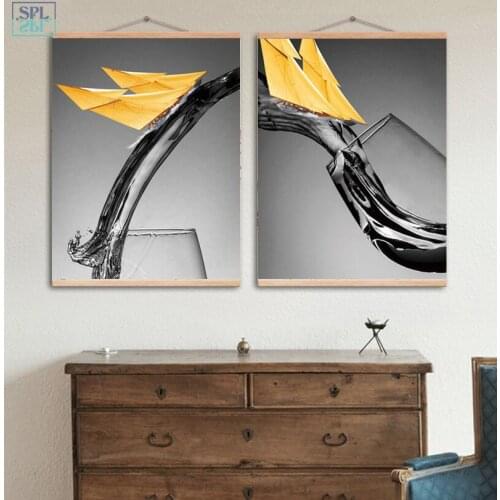 SPLSPL Modern Wall Artwork Picture Creative Wine Glass Sailing Boat Canvas Art Print Poster Painting for Bedroom Home Decor