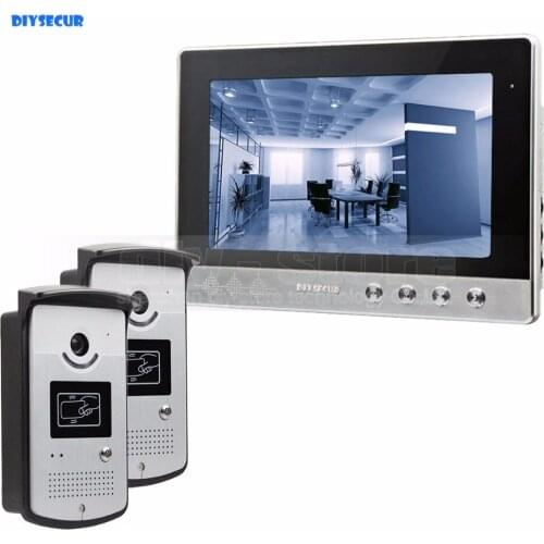 DIYSECUR 10 inch Wired Video Door Phone Video Intercom Doorbell Home Security System RFID Camera LED Color Night Vision 2V1