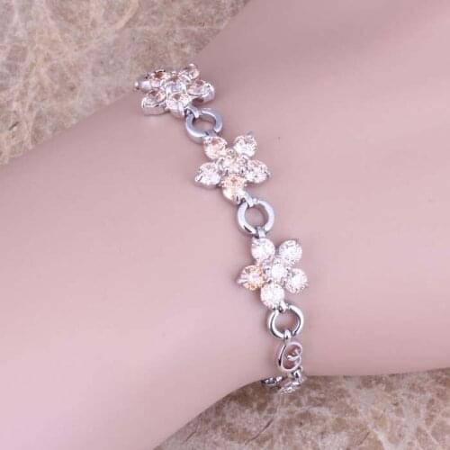 Impressive Champagne Morganite Silver Plated Link Chain Bracelet 6.5 - 7.5 inch S0538
