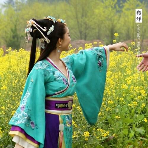 Green Embrodiery Diao Chan Hanfu Costume TV Play Chinese Hero-Zhao ZiLong of Three Kingdoms Period Drama Costume Hanfu for Women