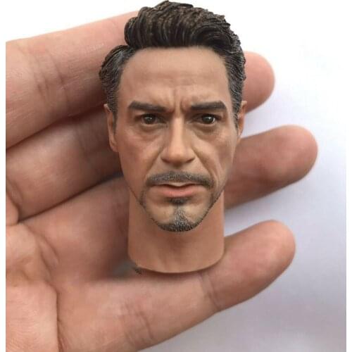 IN Stock 1/6 Long Neck Tony Stark Head Sculpt Model Male Head Carving Fit 12'' Man Action Figure Body