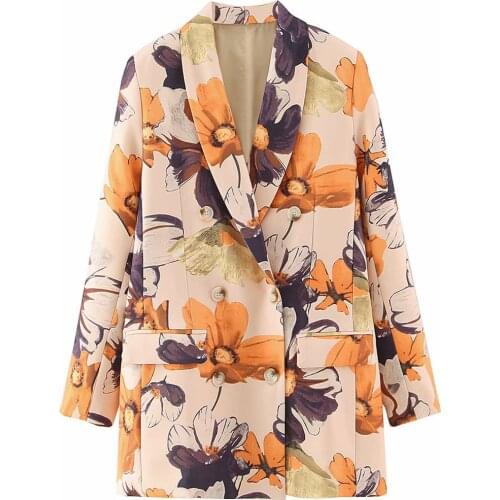 Womens Blazers Autumn Long Sleeve Office Lady Abstract Printed Double-breasted Slim Suit Elegant Fashion Coat Stylish Tops