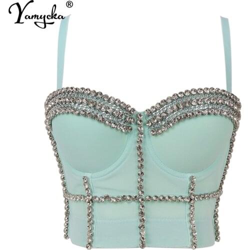 Sexy red Rhinestone bustier corset crop top women summer halter Party y2k tank top Push Up bra clubwear tube Cropped womens tops