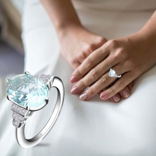 Woman Ring Luxury Sea Blue Fashion Zircon Wedding Engagement Jewelry Different Models Elegant And Popular Items винтаж 04