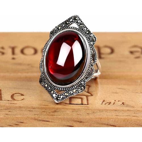 ZHJIASHUN Royal Natural Garnet Rings For Women Vintage Gemstone 100% 925 Sterling Silver Ring Silver Jewelry Female