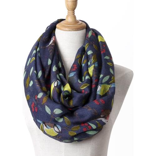 Winter Light weight Animal Infinity Scarf Women Luxury Brand Abstract Cute Birds On Tree Viscose Echarpe Shawl Loop Ring Scarf