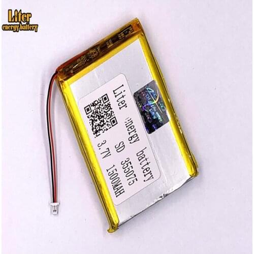 1.0MM 2pin connector 355075 1500mah 3.7V Li-ion Polymer Battery Rechargeable For Digital Camera e-books GPS PDA