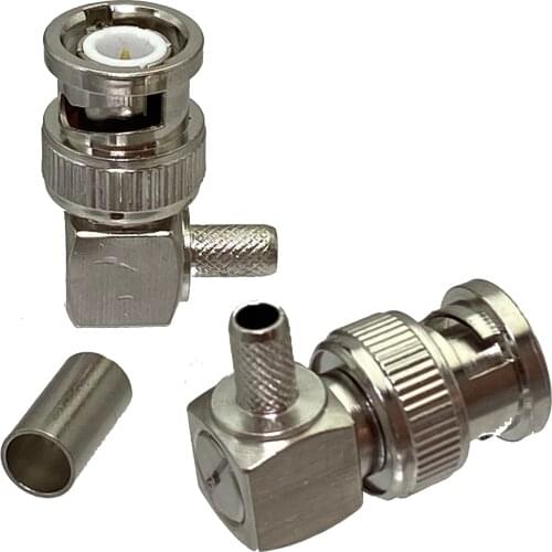 1pcs BNC male plug right angle crimp RG142 LMR195 RG58 RG400 Cable RF Coaxial connector