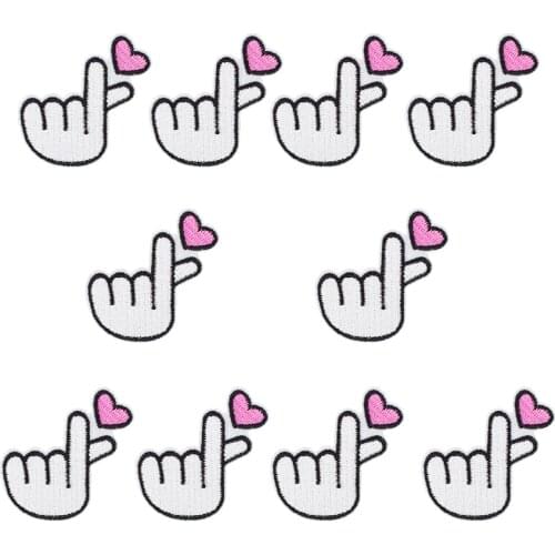 Embroidery Patches for Clothes Iron on Sew Applique Hand with Love Cute Stripes Patch for Jacket Coat Cartoon Accessories 10 PCS