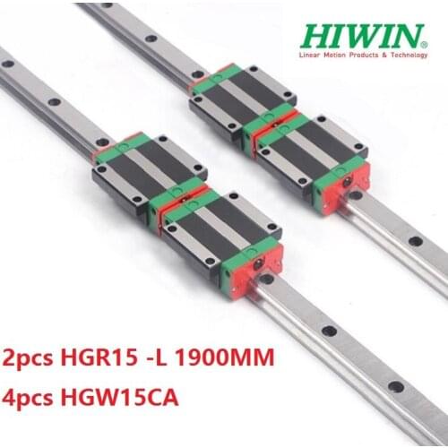 2pcs 100% original Hiwin linear rail guide HGR15 -L 1900mm + 4pcs HGW15CA ( HGW15CC ) linear flange carriage block for cnc