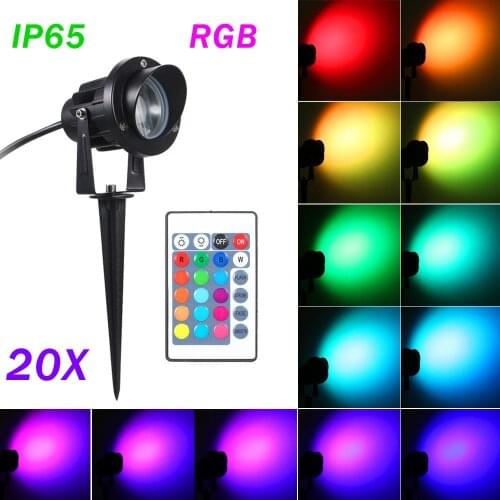 20pcs 10W Landscape Lights Waterproof LED Garden Spotlights RGB COB Chip Outdoor Lawn Patio Pathway Spotlight AC85-265V/ AC/DC12